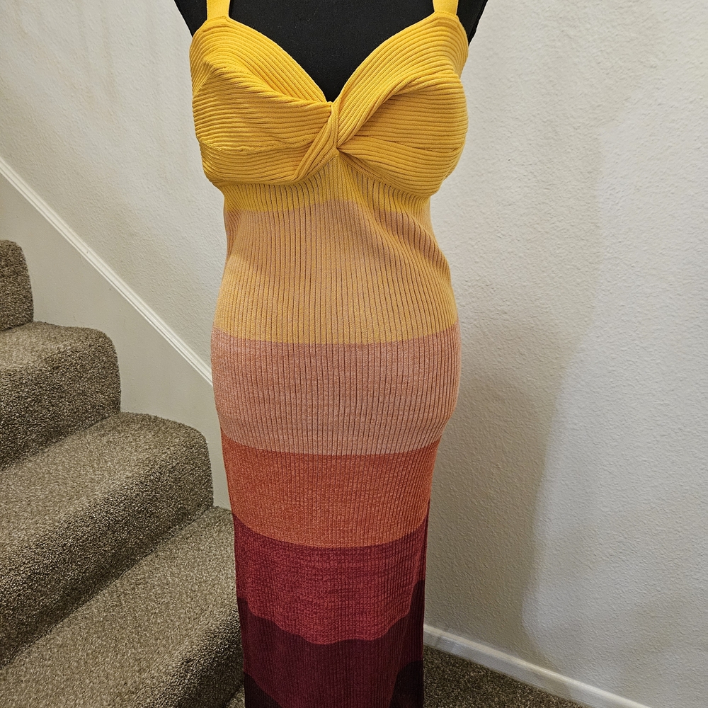 Express Yellow and Red Gradient Midi Dress